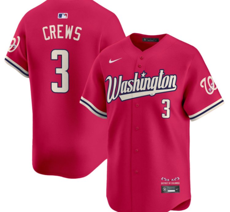 Dylan Crews Jersey 3 Washington Nationals Vapor Limited All Stitched Pink