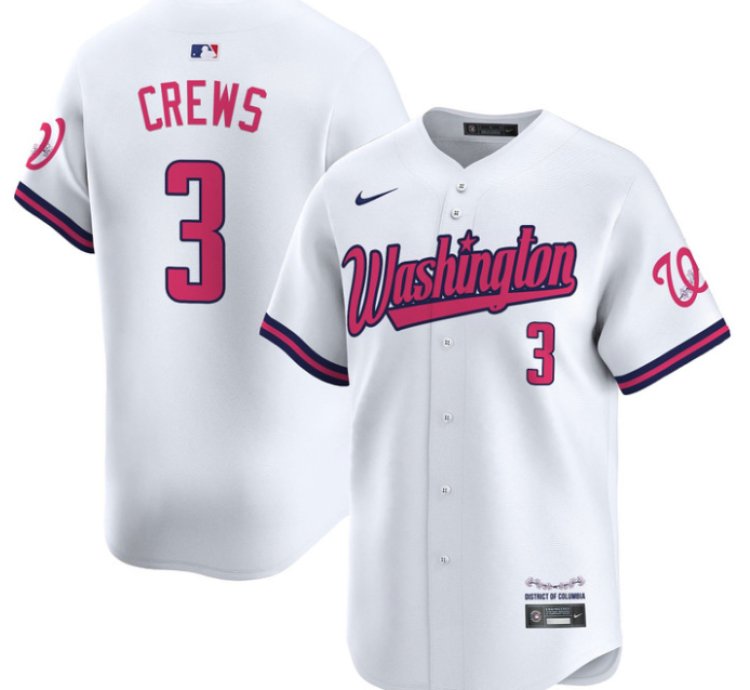 Dylan Crews Jersey 3 Washington Nationals Vapor Limited All Stitched White