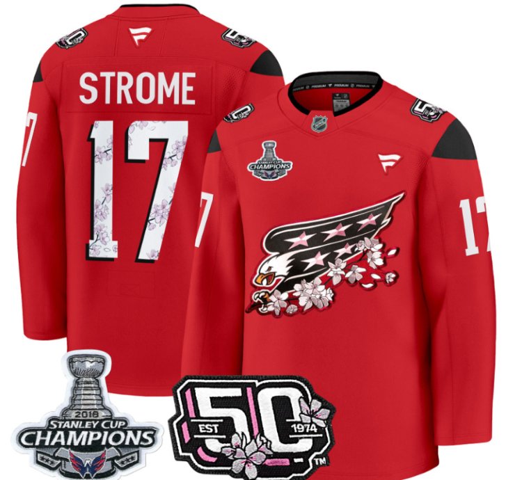 Dylan Strome Jersey 17 Washington Capitals 50th 2018 Stanley Cup Champions Patch Red