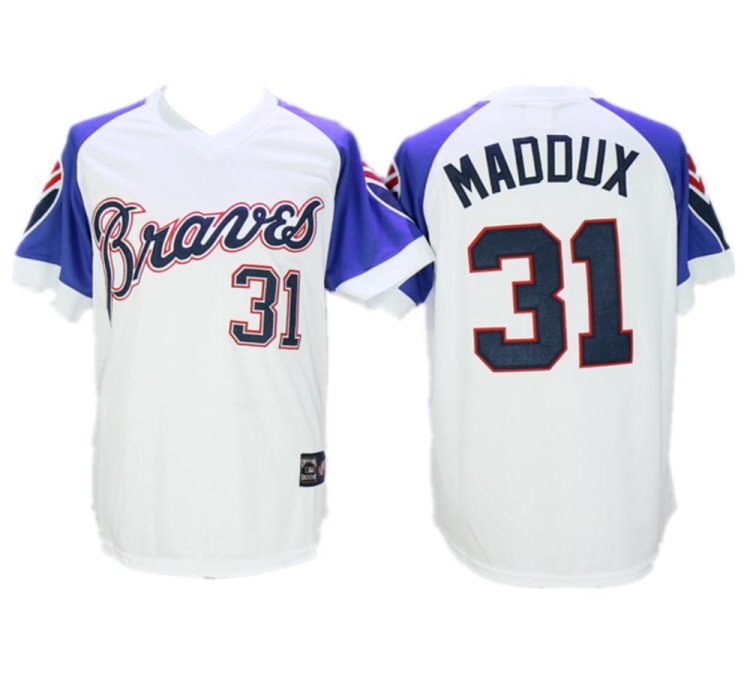 Atlanta Braves Greg Maddux White 1973 Throwback Pullover Jersey