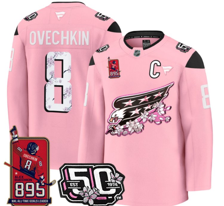 Ovechkin Jersey 8 Washington Capitals All-time Leading Goals Leader Patch Cherry Blossom