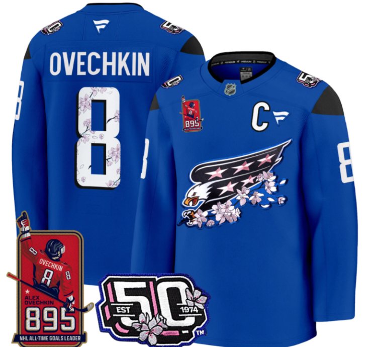 Ovechkin Jersey 8 Washington Capitals All-time Leading Goals Leader Patch Royal
