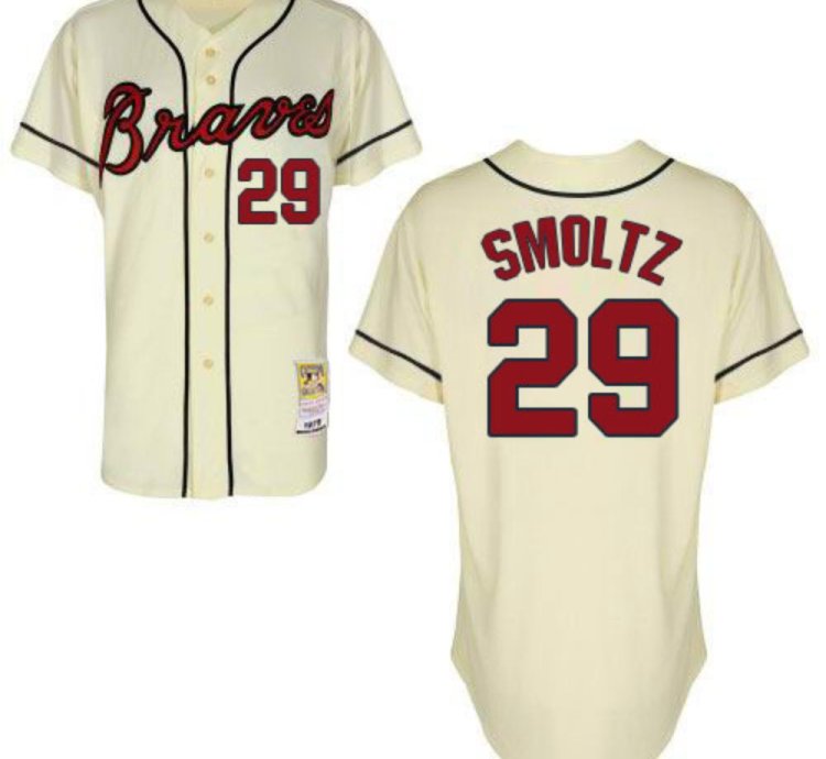 Atlanta Braves John Smoltz Cream Throwback Jersey