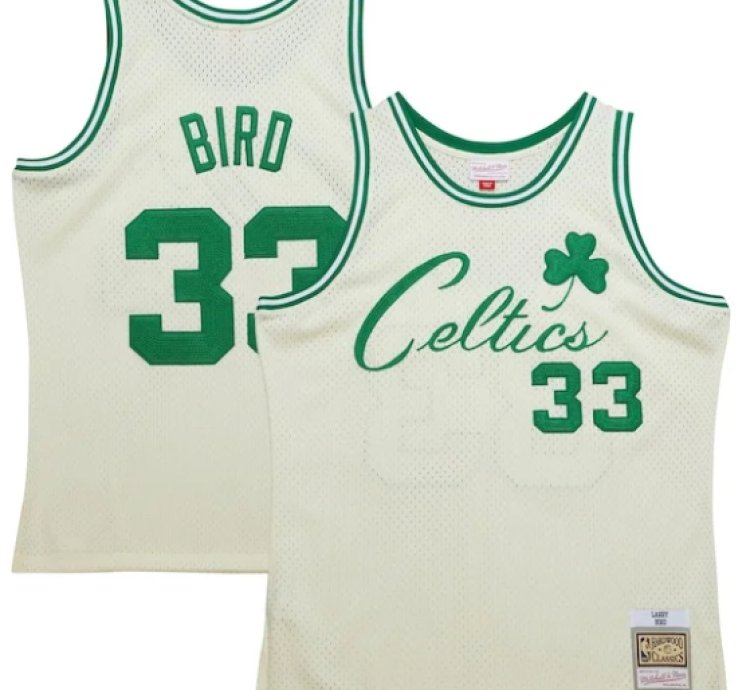 Larry Bird Boston Celtics Chainstitch Swingman Jersey - Cream