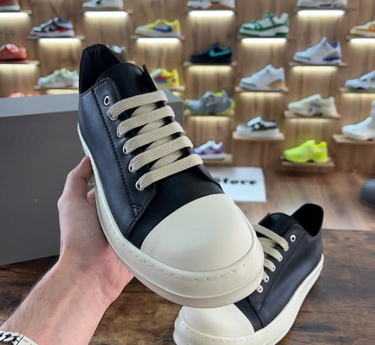 Rick Owens Leather Ramones Low Round Toe Sneakers