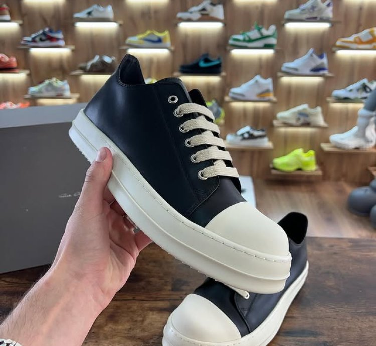 Rick Owens Leather Ramones Low Round Toe Sneakers