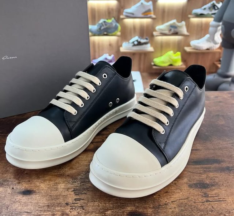 Rick Owens Leather Ramones Low Round Toe Sneakers