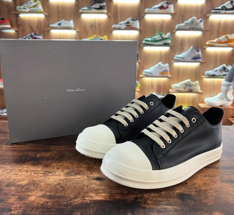 Rick Owens Leather Ramones Low Round Toe Sneakers