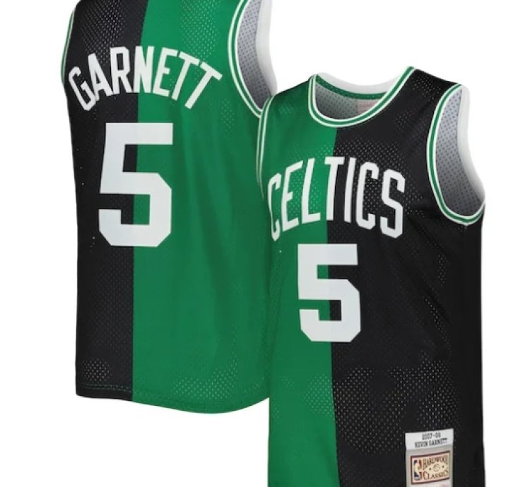 Kevin Garnett Boston Celtics Hardwood Classics 200708 Split Swingman Jersey - Blackkelly Green