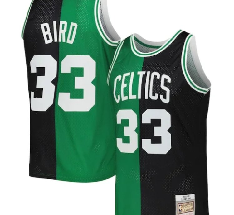 Larry Bird Boston Celtics Hardwood Classics 198586 Split Swingman Jersey - Blackkelly Green