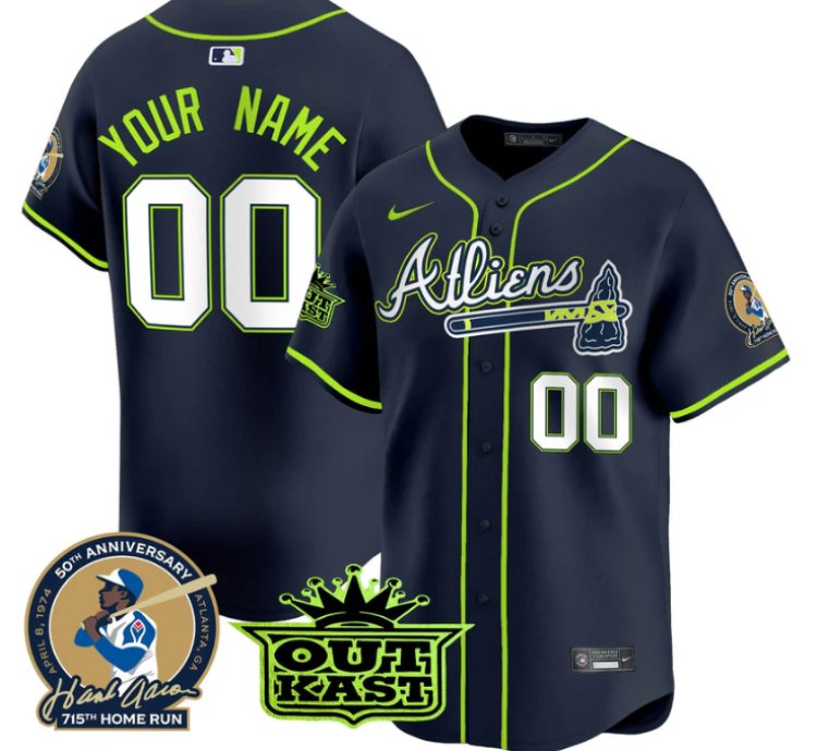 Custom Atlanta Braves Jersey Atliens Hank Aaron Patch Vapor Limited Stitched