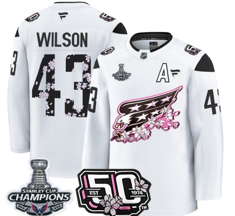 Tom Wilson Jersey 43 Washington Capitals 50th 2018 Stanley Cup Champions Patch White
