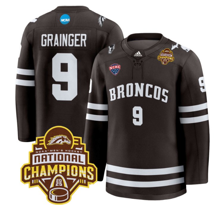 Luke Grainger Jersey 9 Western Michigan Broncos 2025 National Champions Patch Stitched Brown