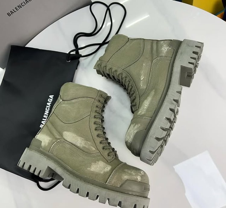 Balenciaga Strike Canvas Combat Boots Khaki