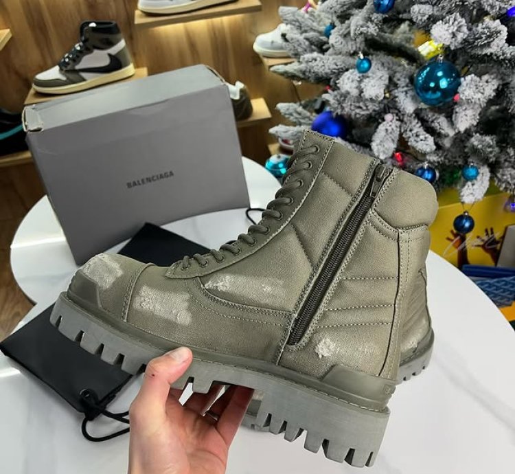 Balenciaga Strike Canvas Combat Boots Khaki