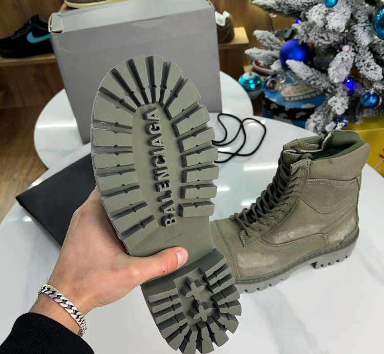 Balenciaga Strike Canvas Combat Boots Khaki