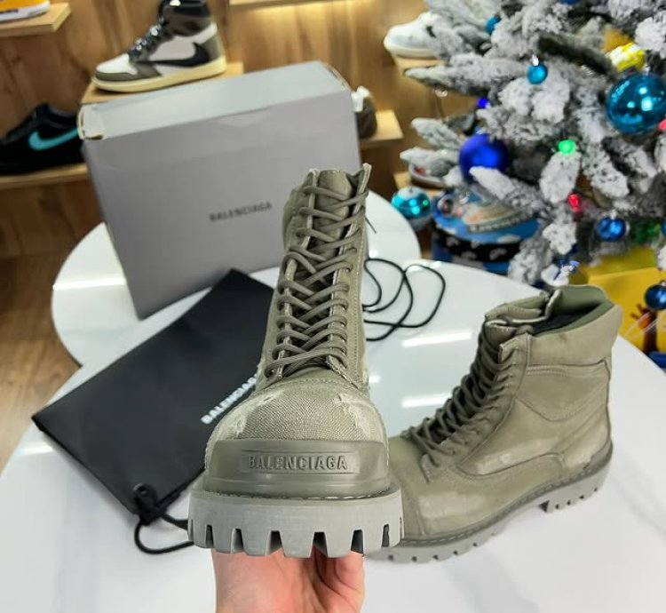 Balenciaga Strike Canvas Combat Boots Khaki
