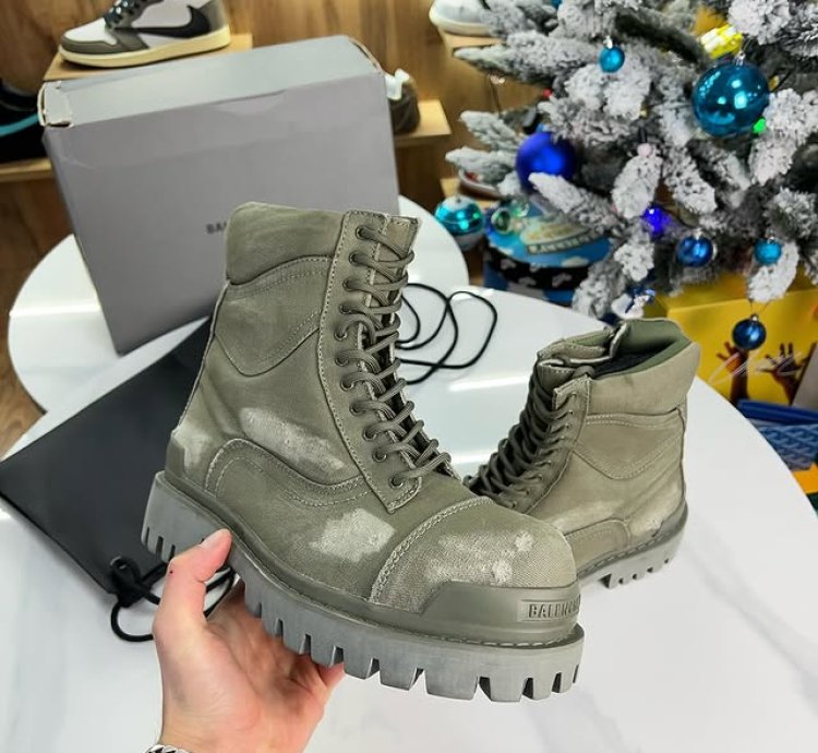 Balenciaga Strike Canvas Combat Boots Khaki