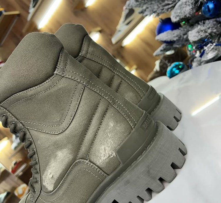 Balenciaga Strike Canvas Combat Boots Khaki