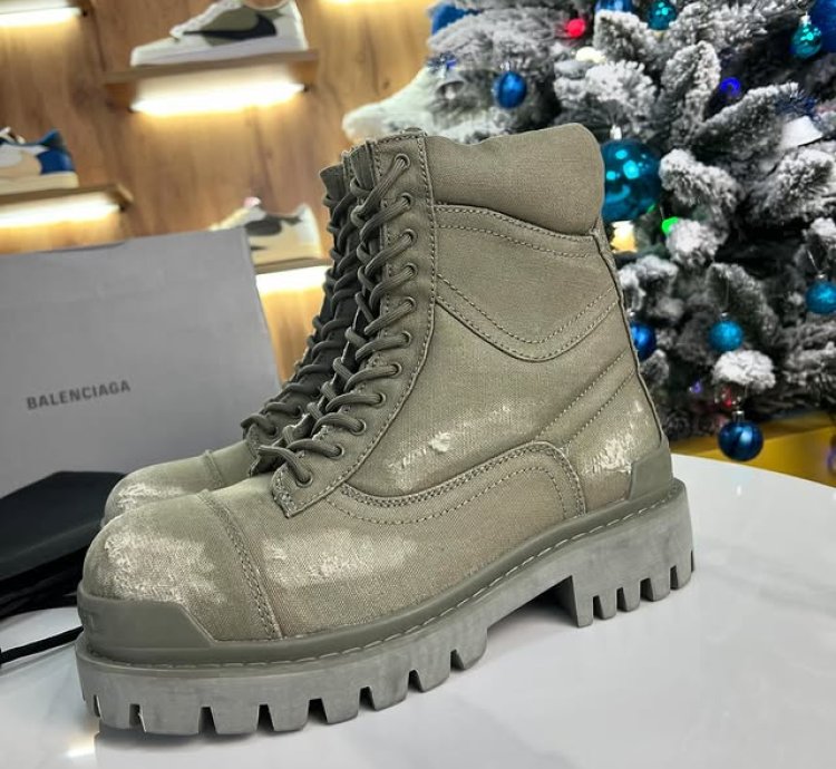 Balenciaga Strike Canvas Combat Boots Khaki