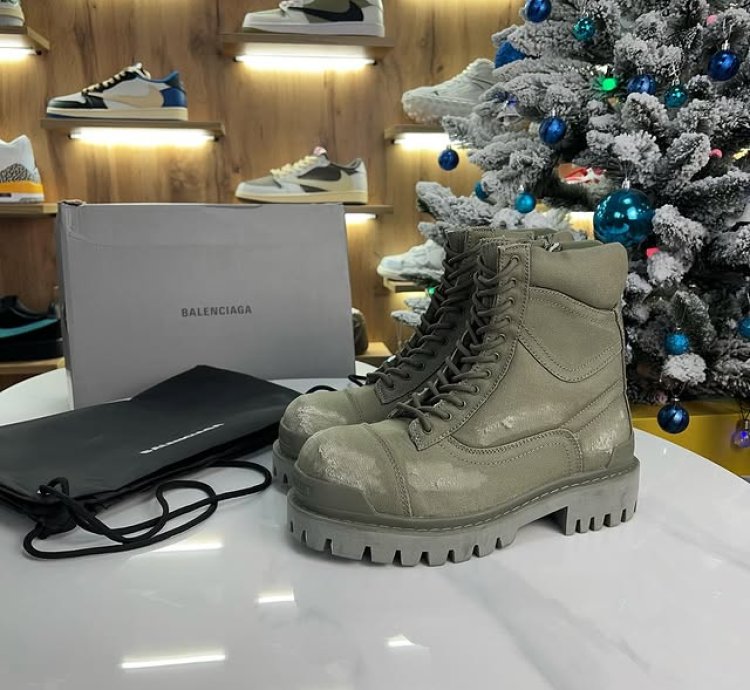 Balenciaga Strike Canvas Combat Boots Khaki
