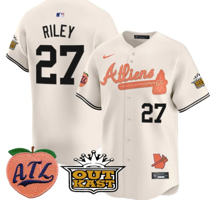 Austin Riley Jersey 27 Atlanta Braves Atliens Peach Vapor Premier Limited Stitched Cream
