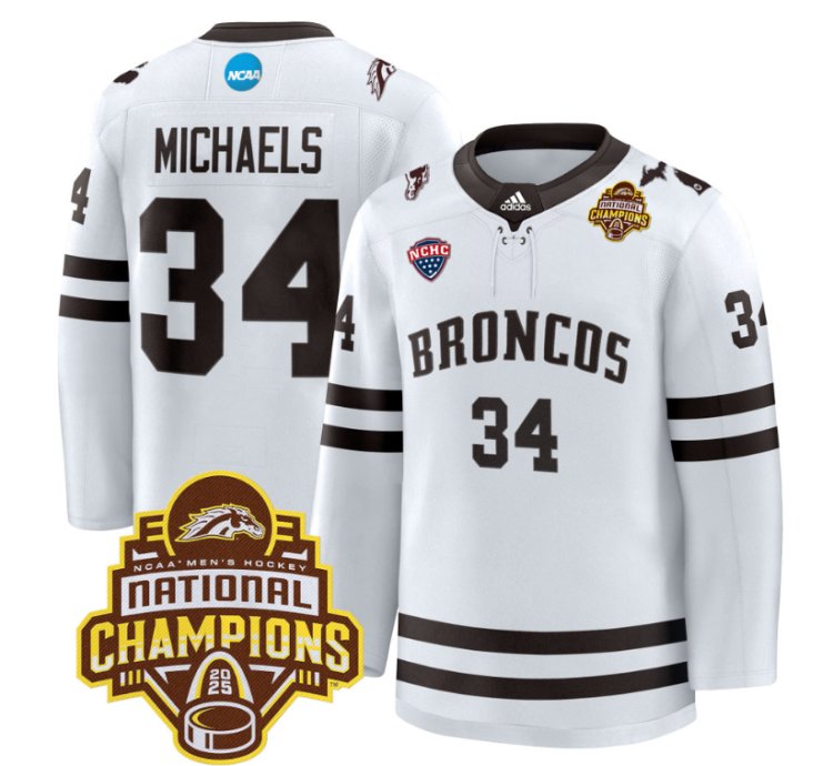 Owen Michaels Jersey 34 Western Michigan Broncos 2025 National Champions Patch Stitched White