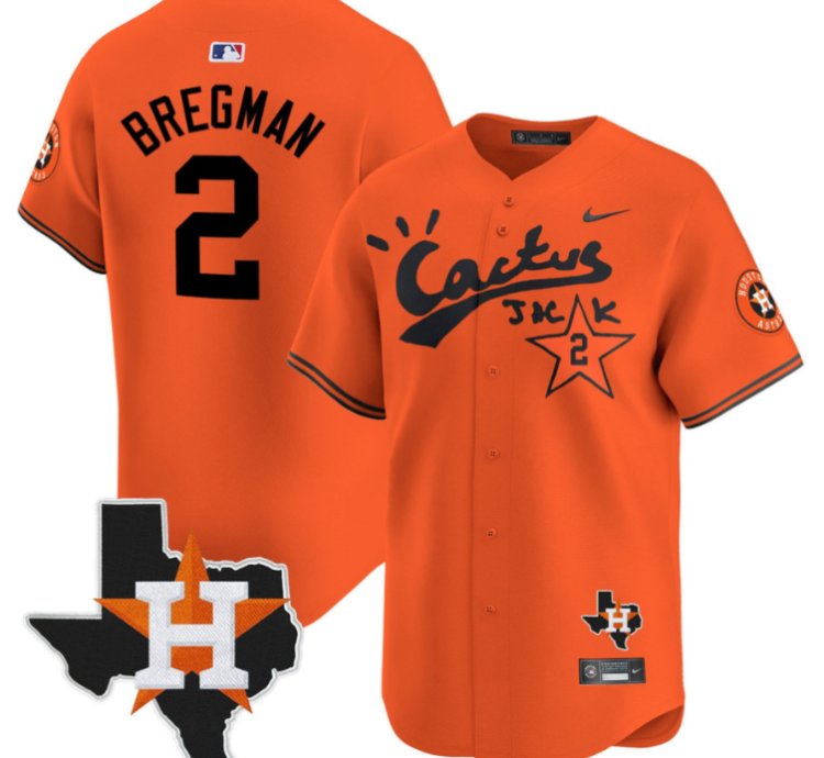 Alex Bregman 2 Houston Astros Cactus Jack Houston Patch Orange Limited Jersey