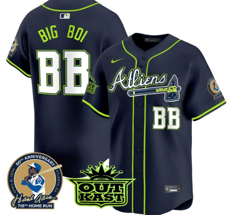 Big Boi Jersey bb Atlanta Braves Atliens Hank Aaron Patch Limited Stitched
