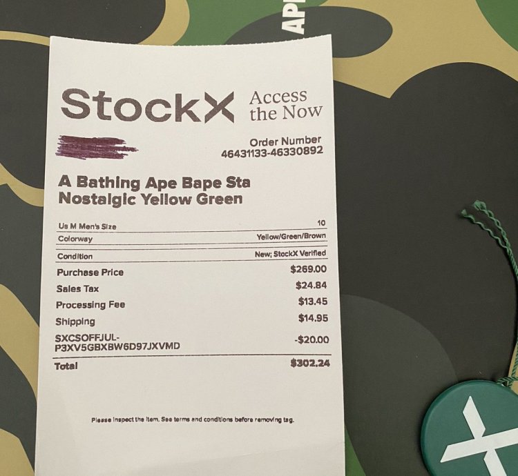Bapesta Nostalgic Yellow Green Size 10