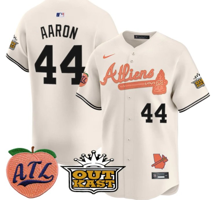 Hank Aaron Jersey 44 Atlanta Braves Atliens Peach Vapor Premier Limited Stitched Cream