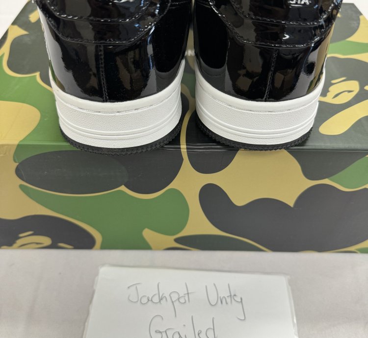 Bapesta Patent Leather Black White Twisted Face Size 10