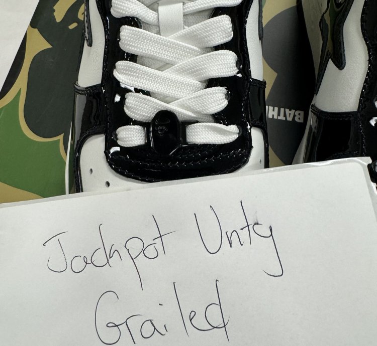 Bapesta Patent Leather Black White Twisted Face Size 10
