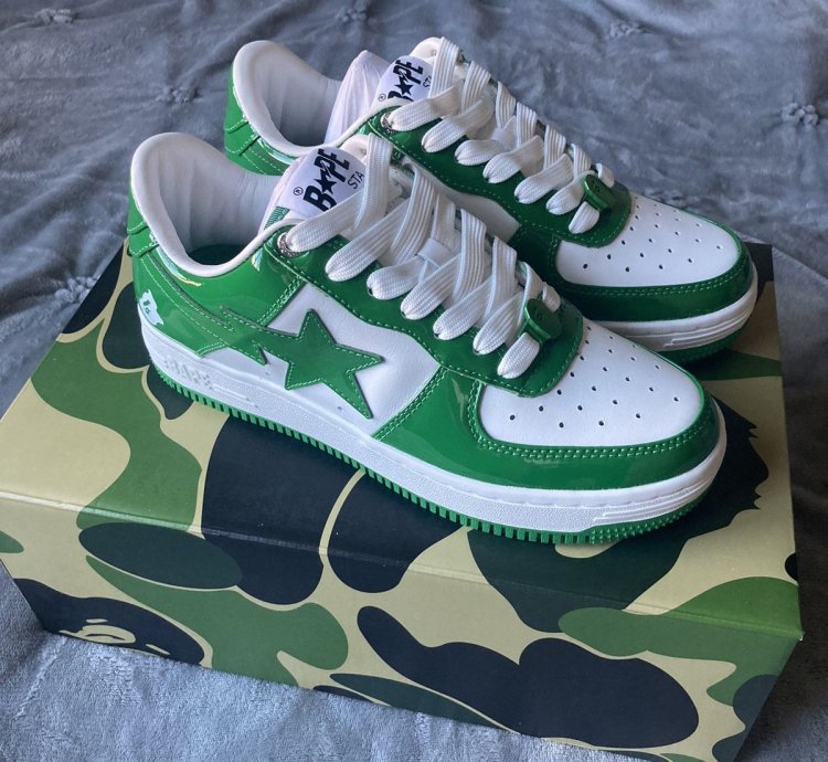 Bapesta Patent Leather Green White