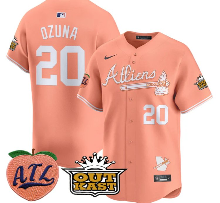 Marcell Ozuna Jersey 20 Atlanta Braves Atliens Peach Vapor Premier Limited Stitched Peach
