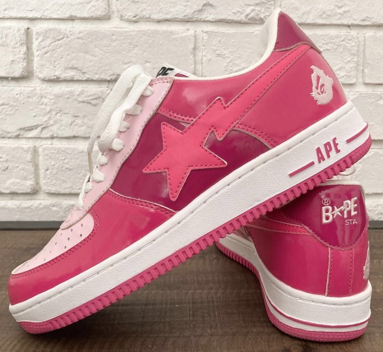 Bapesta Patent Leather Sneakers Pink Bathing Ape Bape Sta
