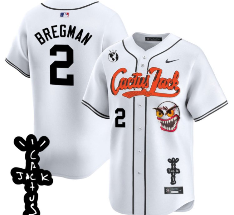 Alex Bregman 2 Houston Astros Cactus Jack Patch V2 Men Jersey - White