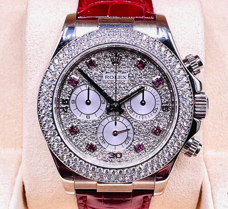 Rolex Daytona 18kt Whitegold Ruby Diamond Original Setting Very Rare Piece