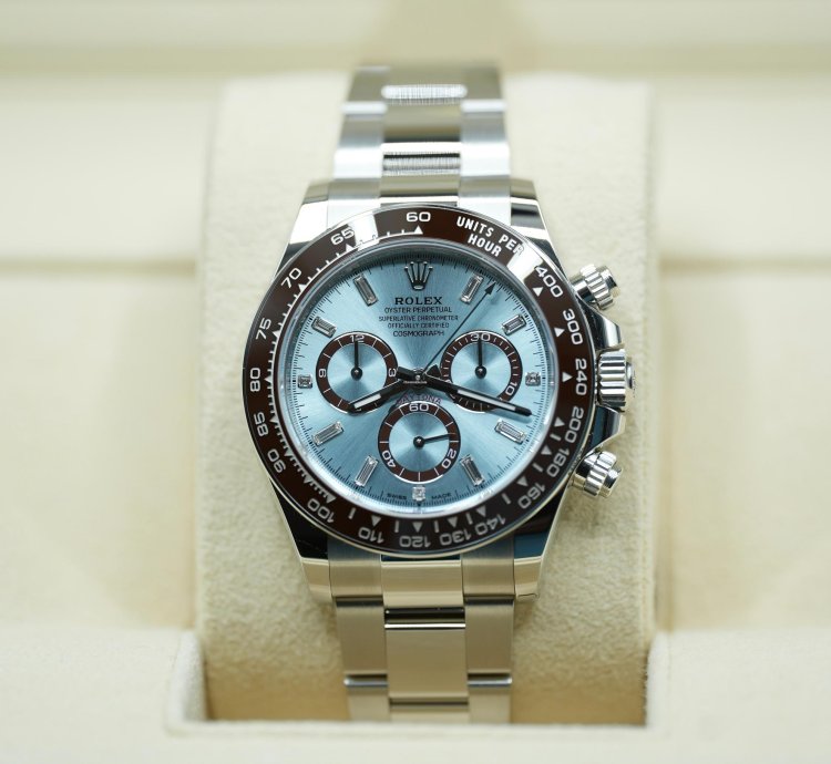 Rolex Daytona 2024 Platinum Daytona Diamond Baguette Unworn Open Case Back Box Papers 126506