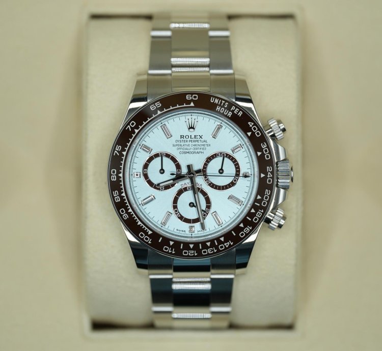 Rolex Daytona 2024 Platinum Daytona Diamond Baguette Unworn Open Case Back Box Papers 126506