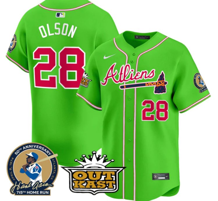 Matt Olson Jersey 28 Atlanta Braves Atliens Hank Aaron Patch Limited Stitched Bright Alternate