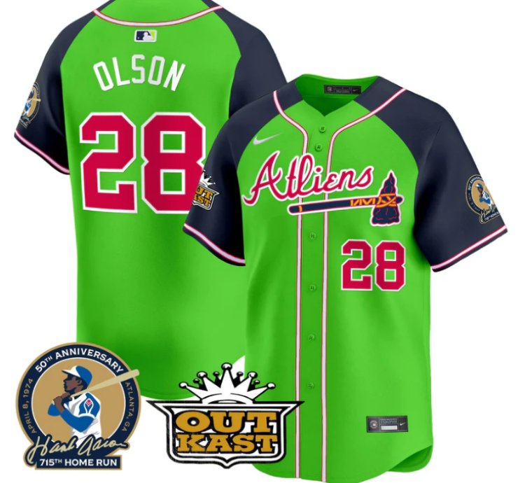 Matt Olson Jersey 28 Atlanta Braves Atliens Hank Aaron Patch Limited Stitched Green Alternate