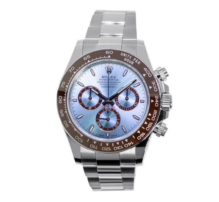 Rolex Daytona 40mm Platinum Ice Blue Index Dial Brown Bezel 126506