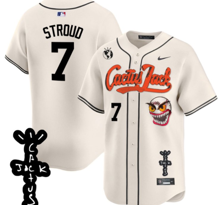 Cj Stroud 7 Houston Astros Cactus Jack Patch V2 Men Jersey - Cream