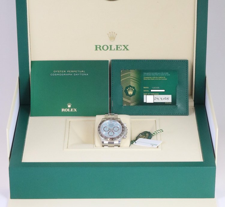 Rolex Daytona Cosmograph 126506 Ice Blue Baguette Platinum Sticker New 2025