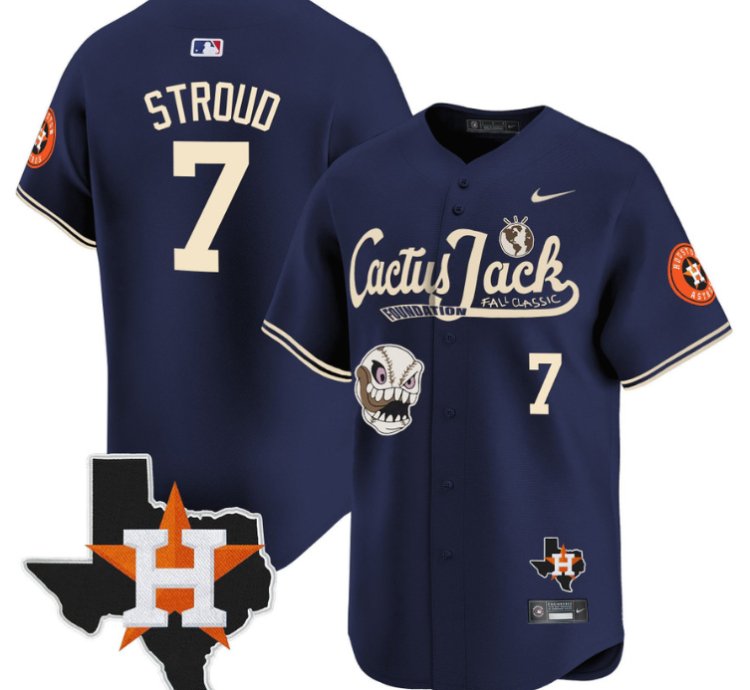Cj Stroud 7 Houston Astros Cactus Jack Foundation Fall Classic Limited Jersey Navy
