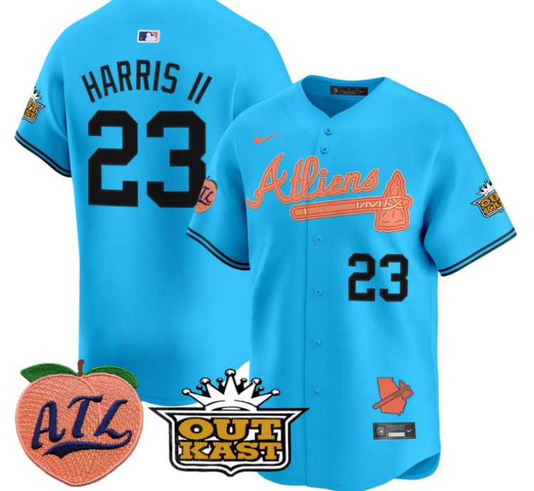 Michael Harris Ii Jersey 23 Atlanta Braves Atliens Peach Vapor Premier Limited Stitched Light Blue