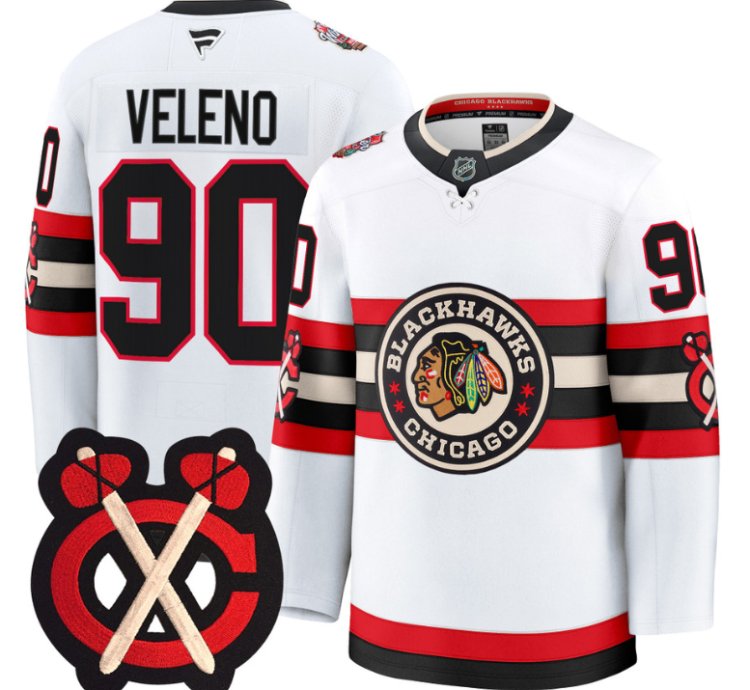 Joe Veleno Jersey 90 Chicago Blackhawks Winter Classic Patch Stitched White