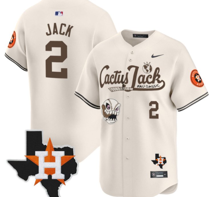 Jack 2 Houston Astros Cactus Jack Foundation Fall Classic Limited Jersey Cream