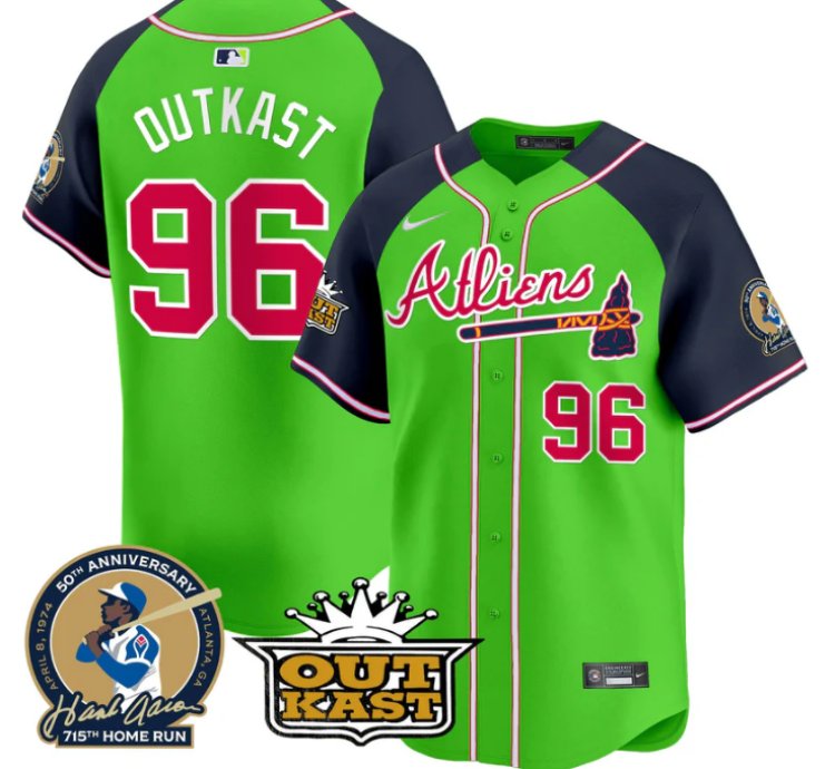 Outkast Jersey 96 Atlanta Braves Atliens Hank Aaron Patch Limited Stitched Green Alternate